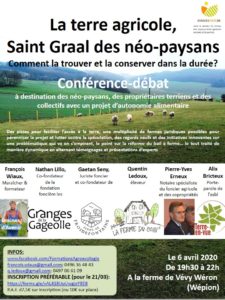 Conférence: "La terre agricole,  Saint Graal des néo-paysans: comment la trouver et la conserver dans la durée?" @ Ferme de Vévy Wéron (Wépion, province de Namur) |  |  | 